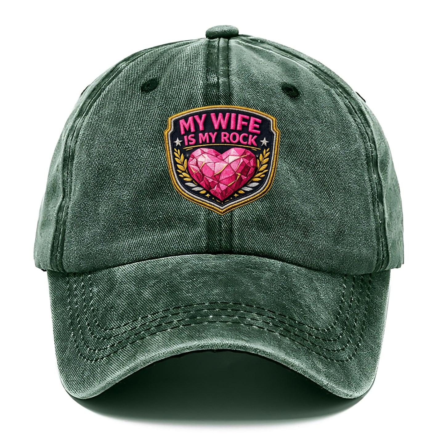 MY WIFE IS MY ROCK - pink rock heart - pink - solid wife - Classic Cap - Forest Mist(Green)