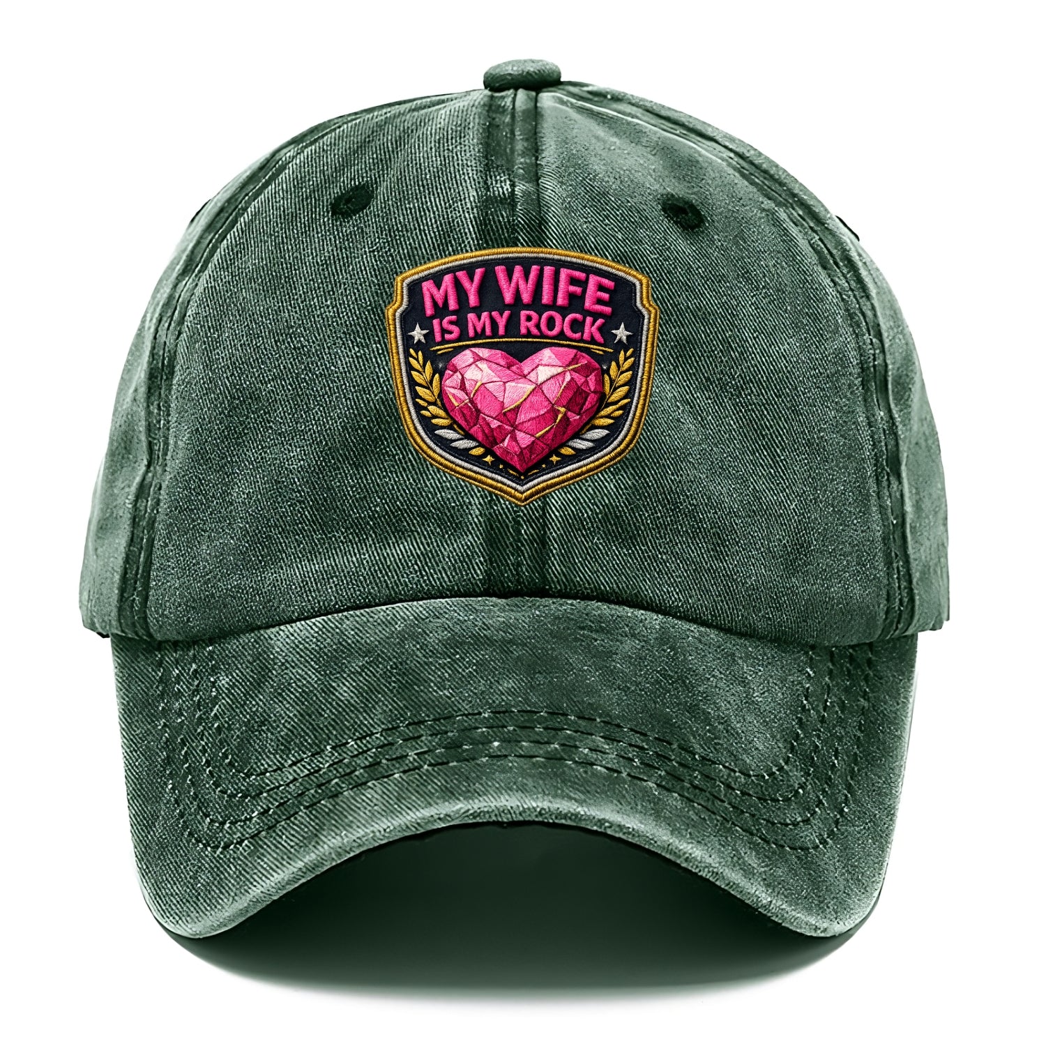 MY WIFE IS MY ROCK - pink rock heart - pink - solid wife - Classic Cap - Forest Mist(Green)