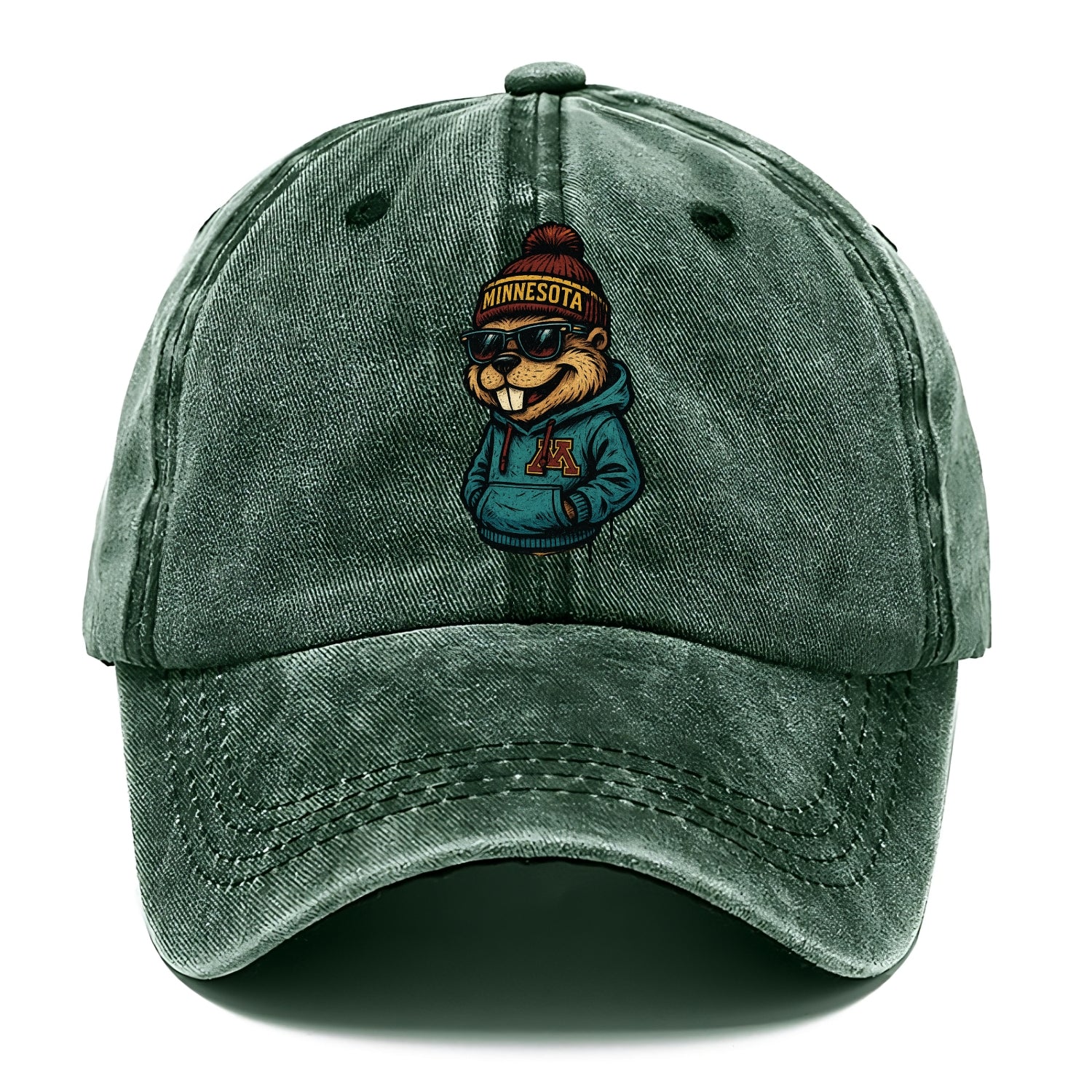 Minneapolis Gopher wearing Minnesota beanie with M patch - Classic Cap - Forest Mist(Green)