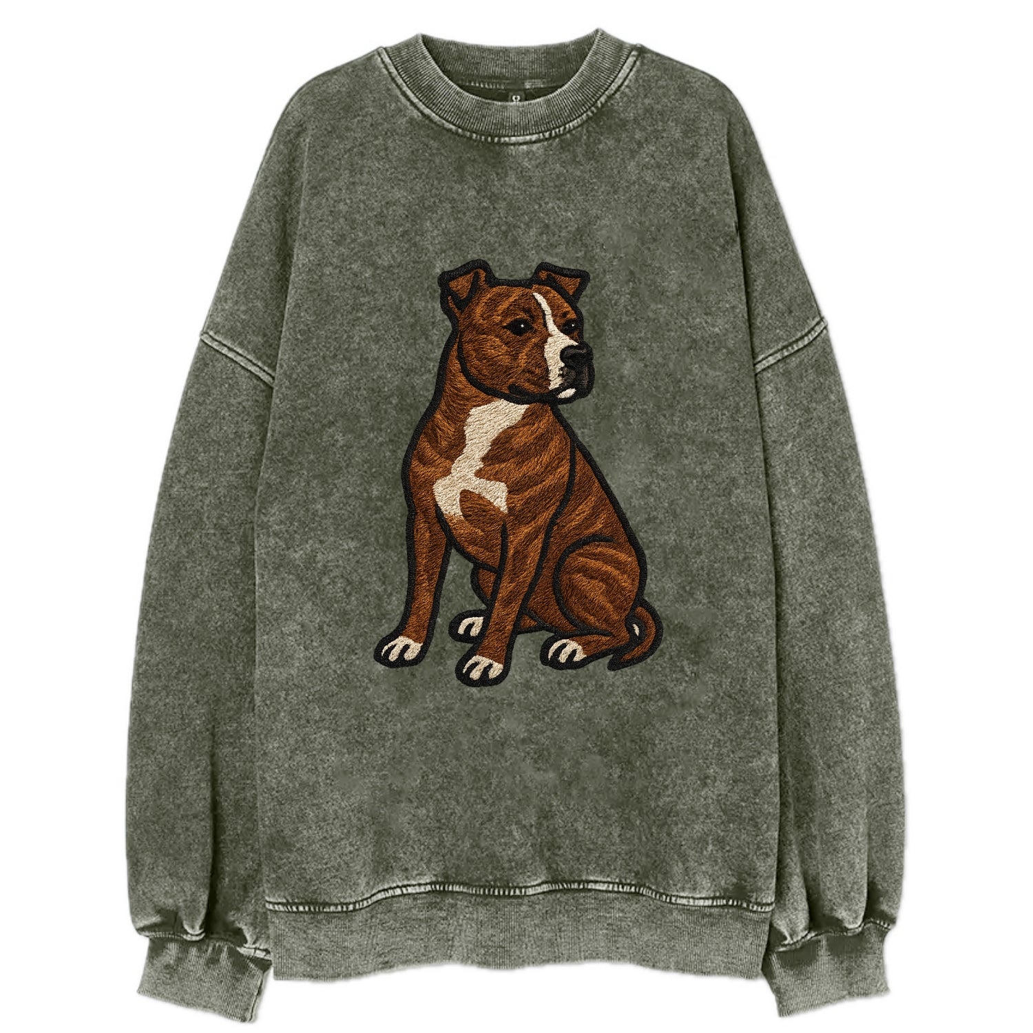 American Staffordshire Terrier - Brindle embroidered pose - Vintage Sweatshirt - Forest Mist(Green)