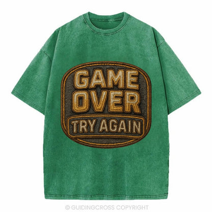 Game Over Try Again  - Vintage T-shirt - Forest Mist(Green)