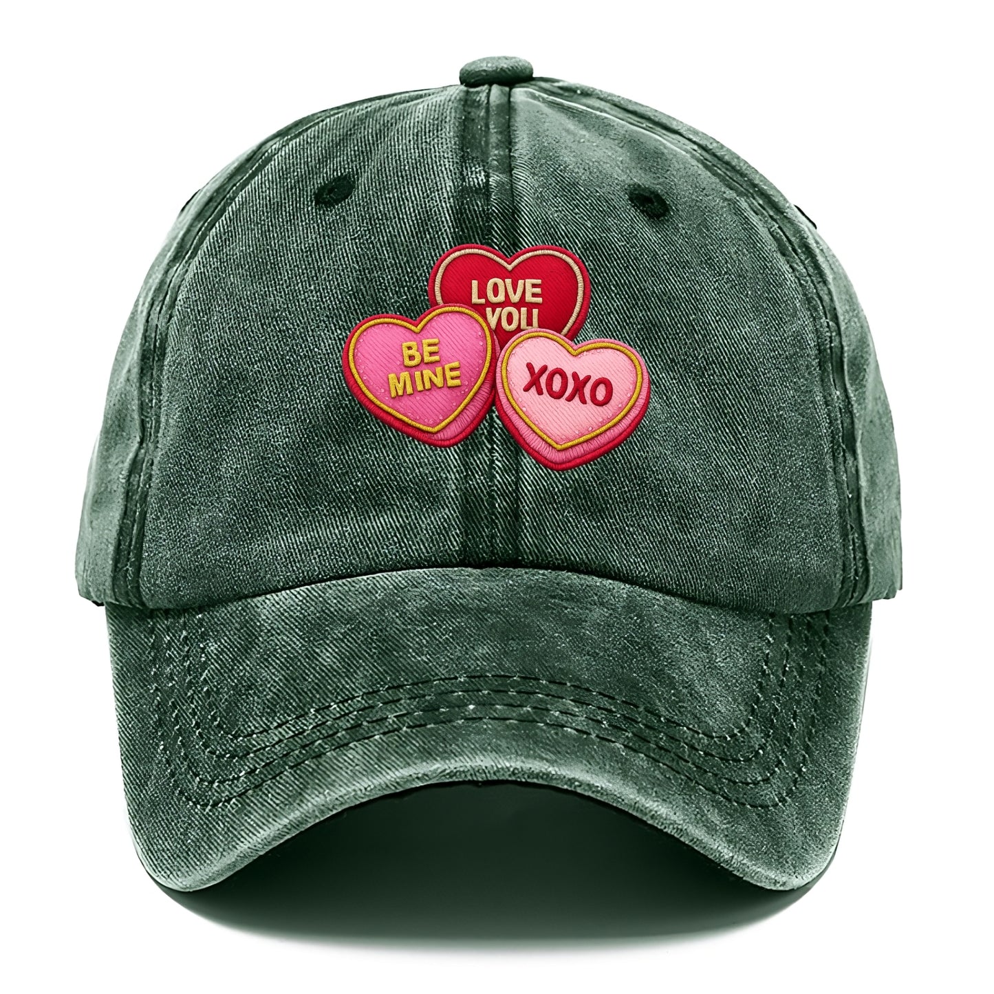 VALENTINES HEARTS - candy hearts in pink and red , love day - Classic Cap - Forest Mist(Green)