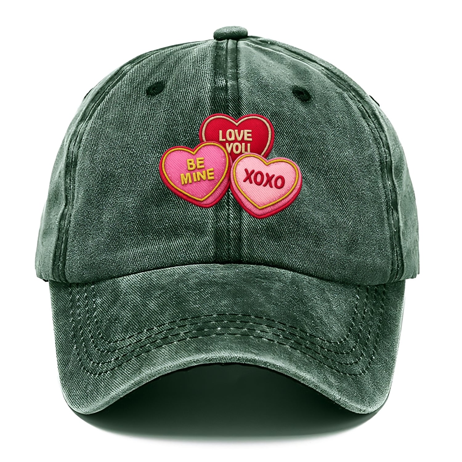 VALENTINES HEARTS - candy hearts in pink and red , love day - Classic Cap - Forest Mist(Green)