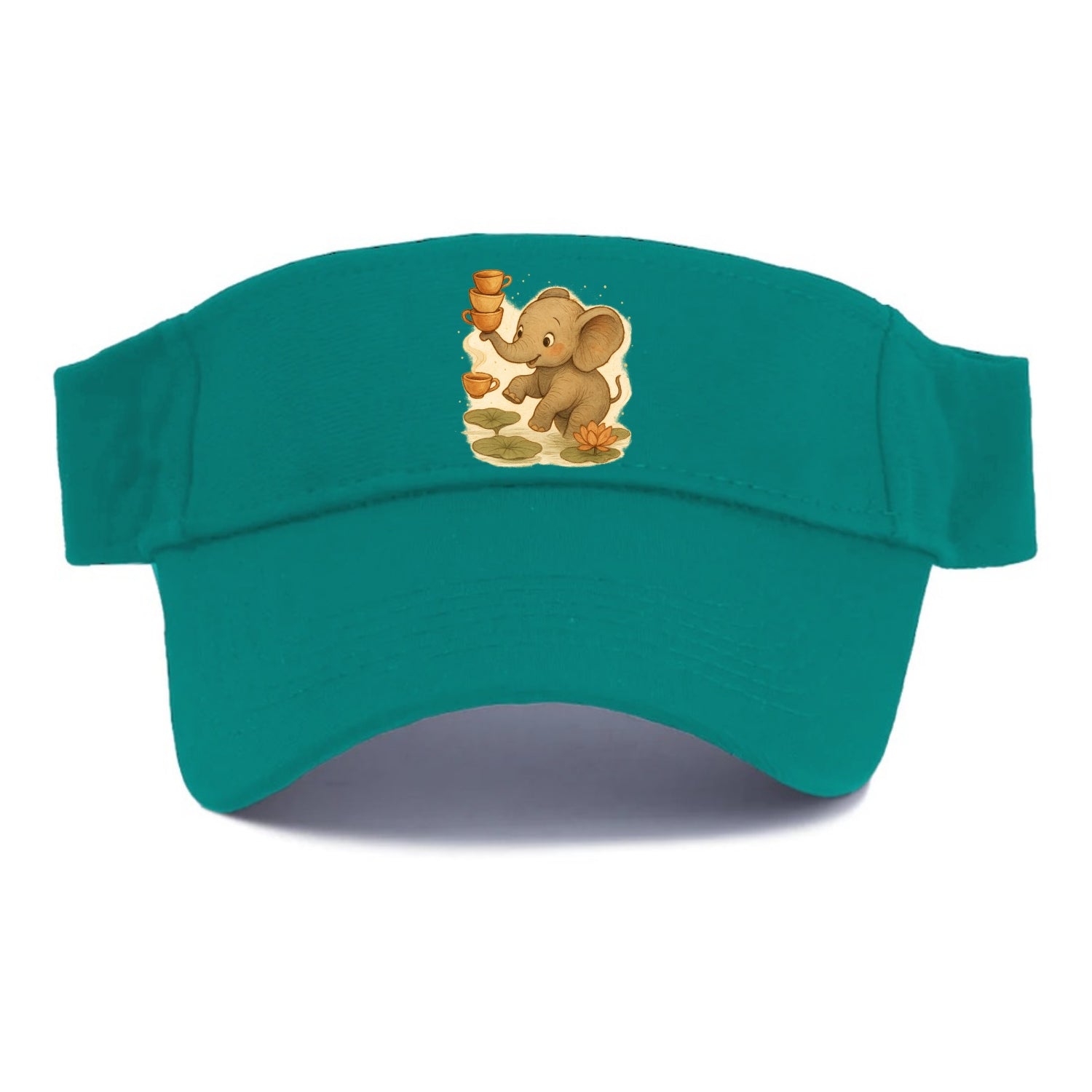 Elephant balancing teacups during a floating tea ceremony beside lotus ponds - Visor - Forest Mist(Green)