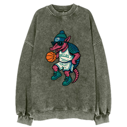 Dallas Armadillo wearing Mavericks beanie with cowboy hat patch and wayfarer - Vintage Sweatshirt - Forest Mist(Green)