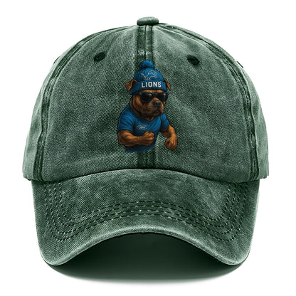 Detroit Pitbull wearing Lions beanie with auto patch and wayfarer sunglasses - Classic Cap - Forest Mist(Green)