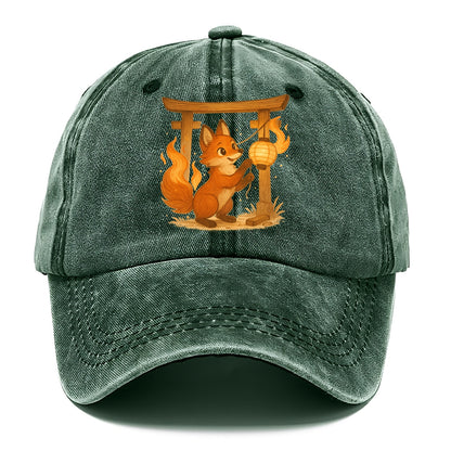 Foxfire kitsune stringing lanterns along a torii gate with tails of living flame - Classic Cap - Forest Mist(Green)