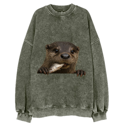 River Otter  - Vintage Sweatshirt - Forest Mist(Green)