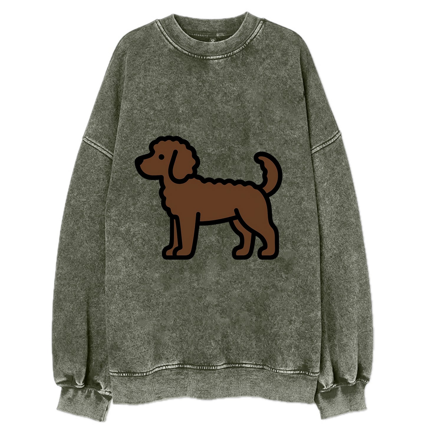 Labradoodle - Chocolate curly flat side profile - Vintage Sweatshirt - Forest Mist(Green)