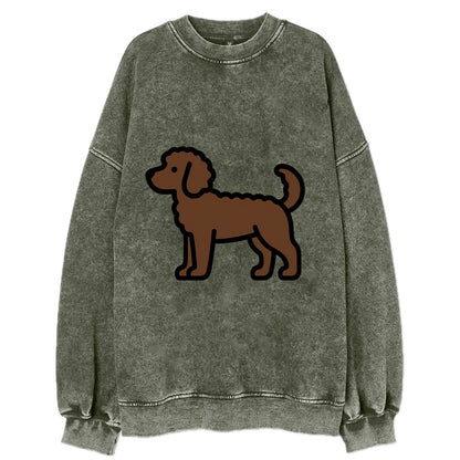 Labradoodle - Chocolate curly flat side profile - Vintage Sweatshirt - Forest Mist(Green)