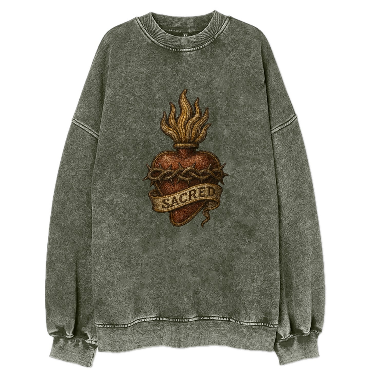 Sacred Heart  - Vintage Sweatshirt - Forest Mist(Green)