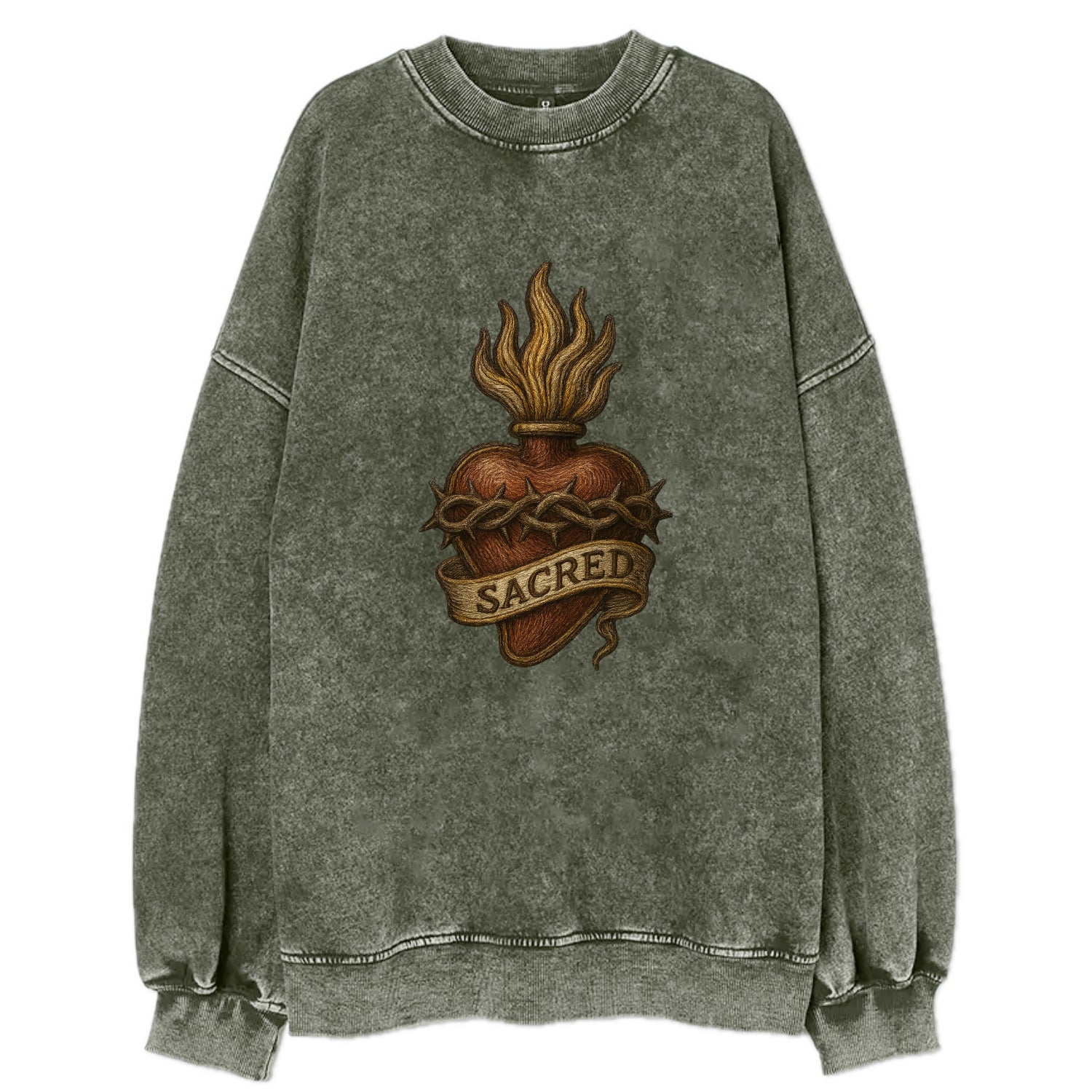 Sacred Heart  - Vintage Sweatshirt - Forest Mist(Green)