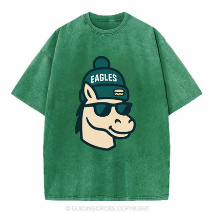 Philadelphia Horse wearing Eagles beanie with cheesesteak patch and wayfarer - Vintage T-shirt - Forest Mist(Green)