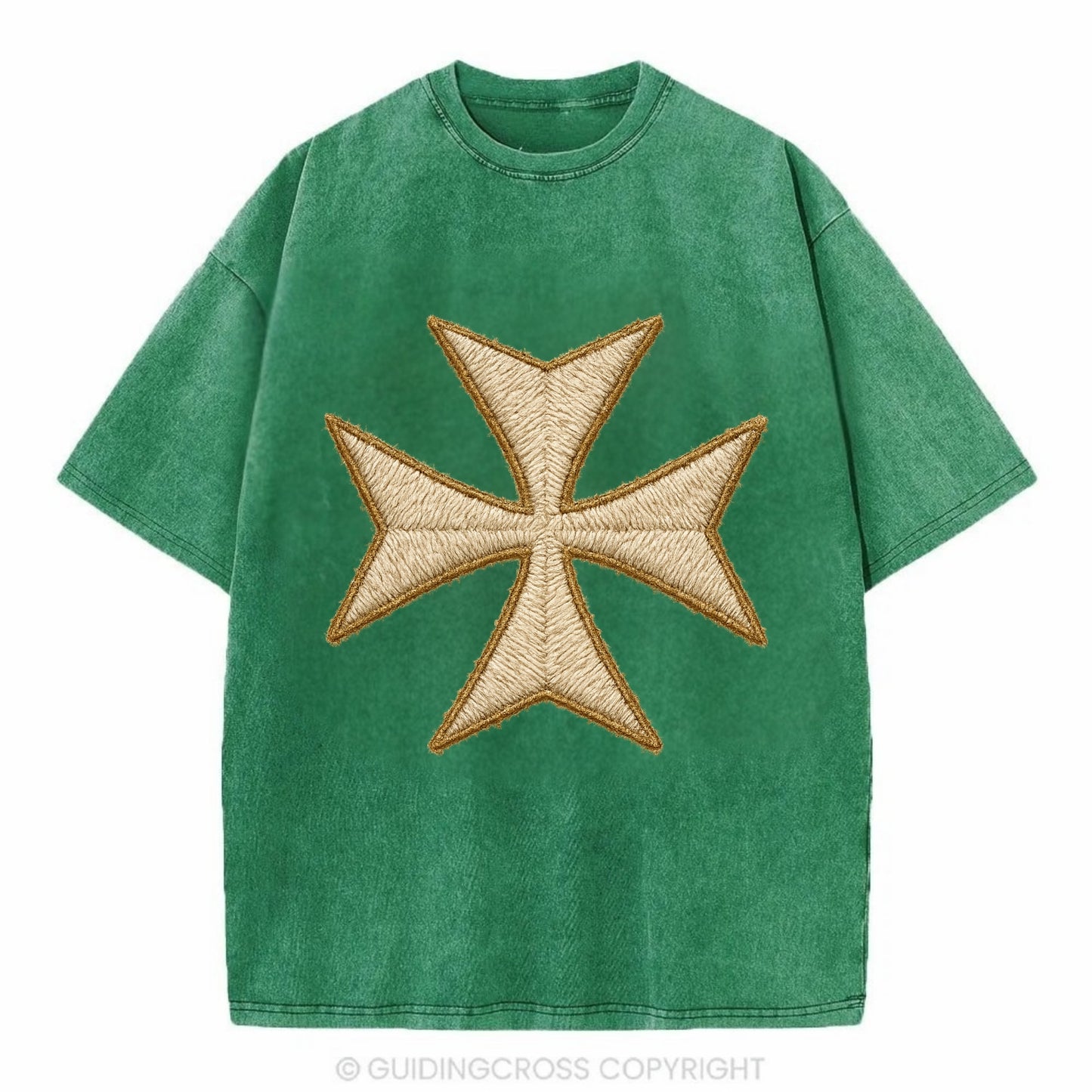 Hospitaller Cross  - Vintage T-shirt - Forest Mist(Green)