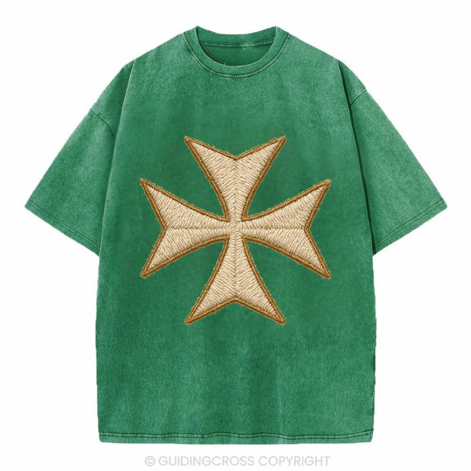 Hospitaller Cross  - Vintage T-shirt - Forest Mist(Green)