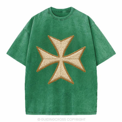 Hospitaller Cross  - Vintage T-shirt - Forest Mist(Green)