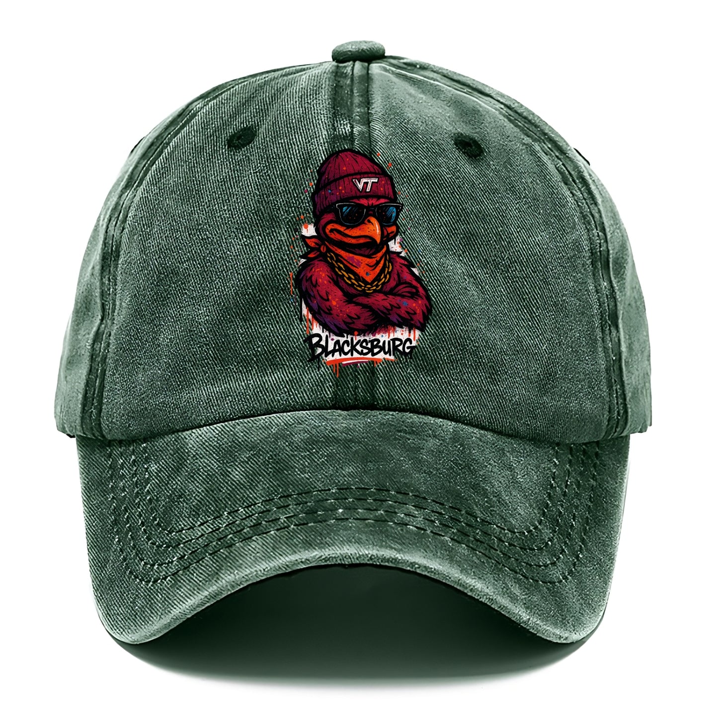 Blacksburg HokieBird wearing Virginia Tech beanie with VT patch - Classic Cap - Forest Mist(Green)