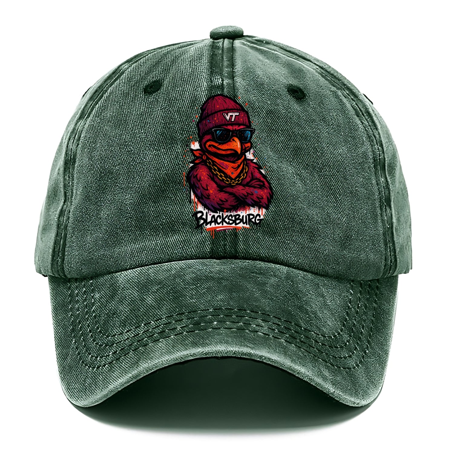 Blacksburg HokieBird wearing Virginia Tech beanie with VT patch - Classic Cap - Forest Mist(Green)