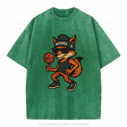 Washington Fox wearing Wizards beanie with capitol patch and wayfarer sunglasses - Vintage T-shirt - Forest Mist(Green)