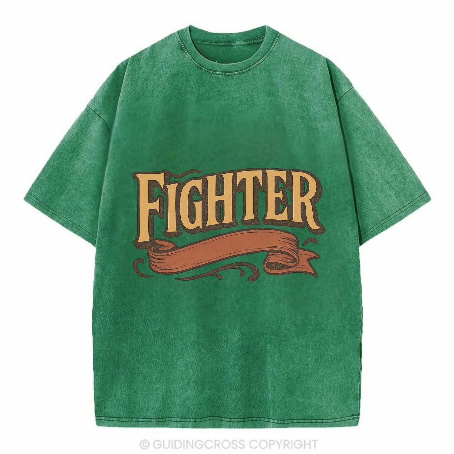 Bold typography design - "FIGHTER" - never giving up, battling on - Vintage T-shirt - Forest Mist(Green)