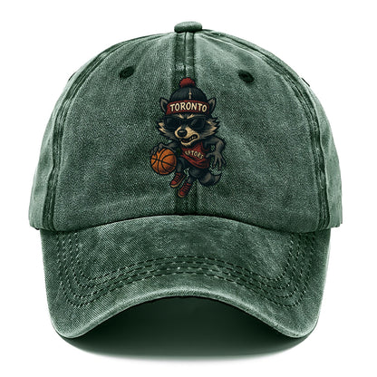 Toronto Raccoon wearing Raptors beanie with CN Tower patch and wayfarer sunglasses - Classic Cap - Forest Mist(Green)