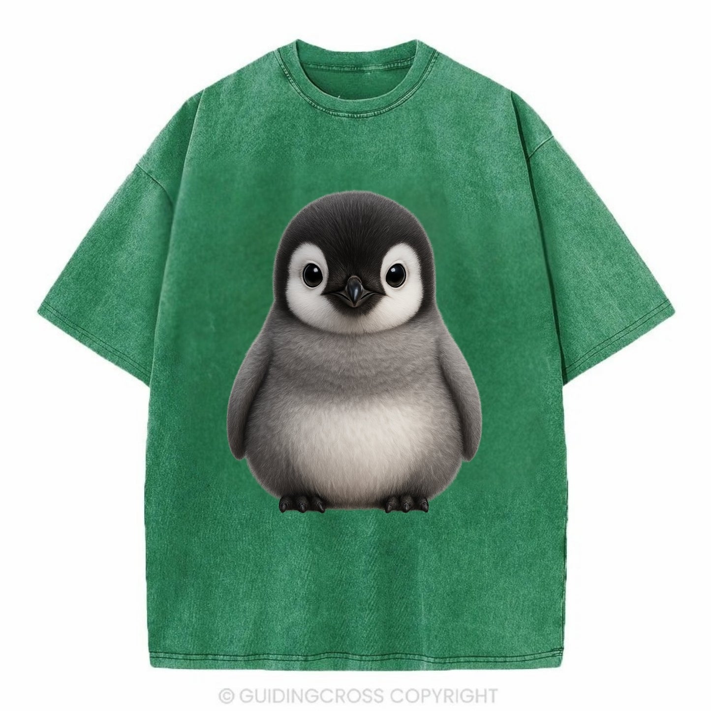 Baby Adelie Penguin - black and white, round body, curious eyes, front-facing, - Vintage T-shirt - Forest Mist(Green)
