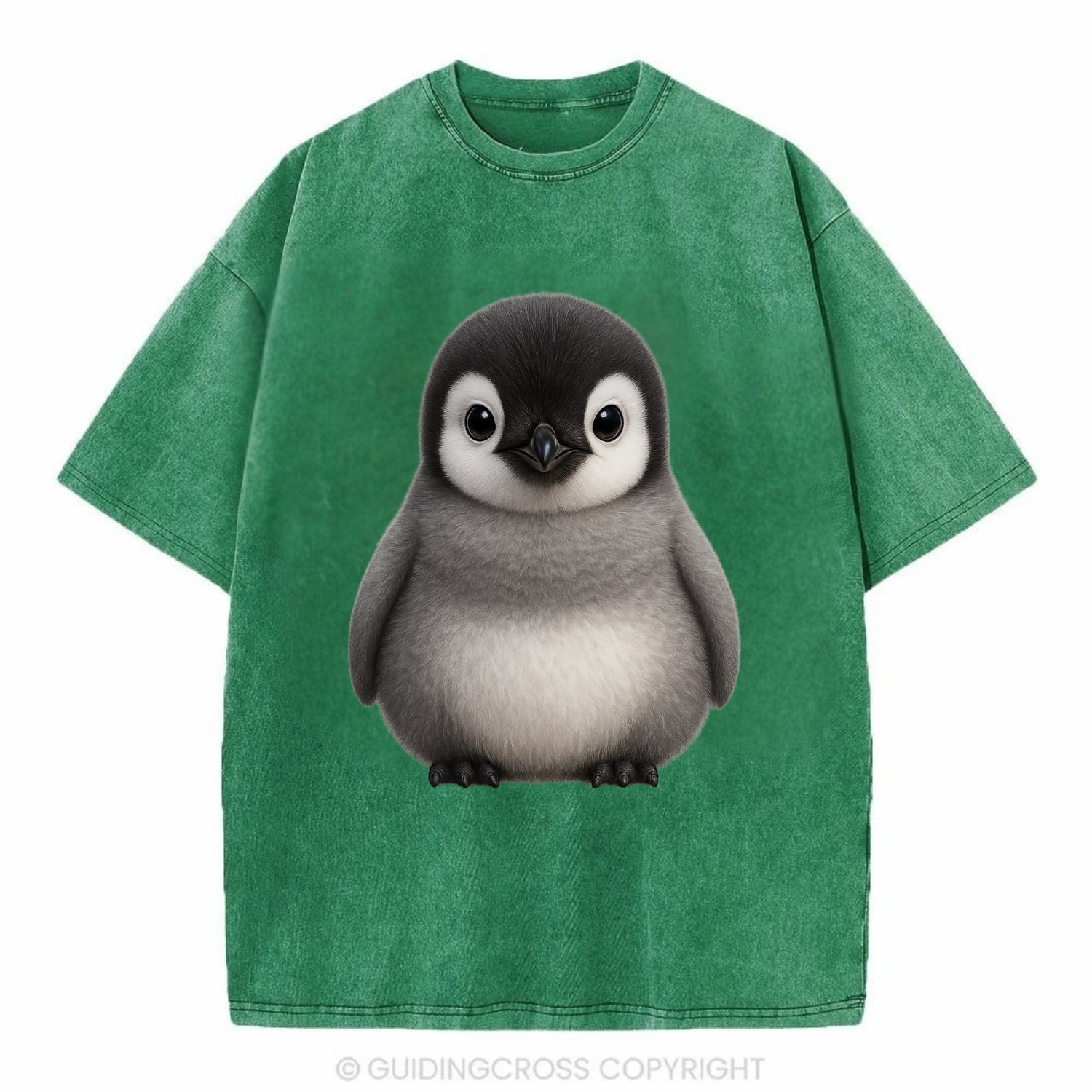 Baby Adelie Penguin - black and white, round body, curious eyes, front-facing, - Vintage T-shirt - Forest Mist(Green)