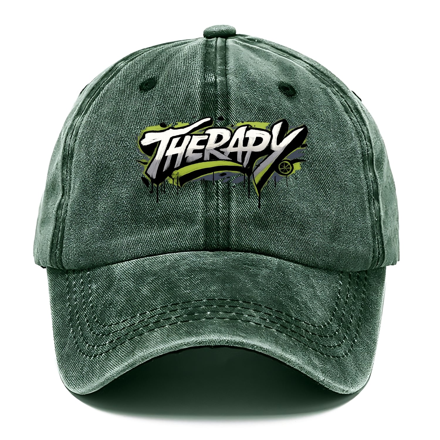 Bold typography design - "THERAPY" - mental health, getting help - Classic Cap - Forest Mist(Green)