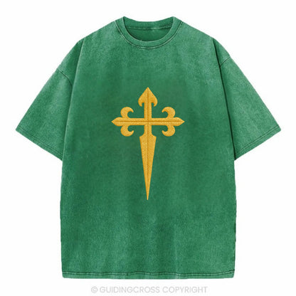 Order Of Santiago Cross - Vintage T-shirt - Forest Mist(Green)