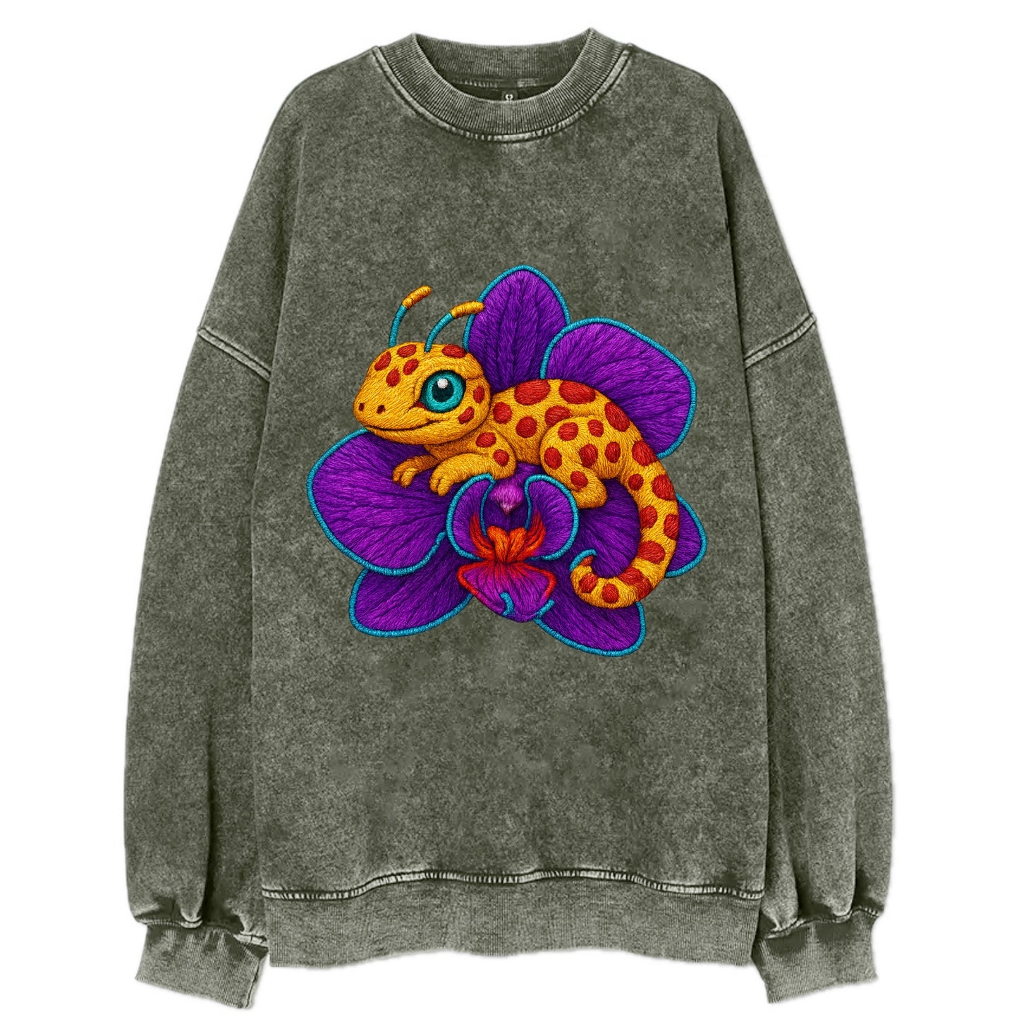 Leopard Orchid - Vintage Sweatshirt - Forest Mist(Green)