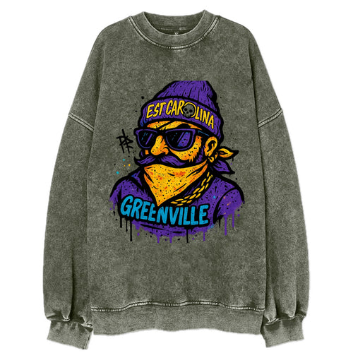 Greenville Pirate wearing East Carolina beanie with skull patch - Vintage Sweatshirt