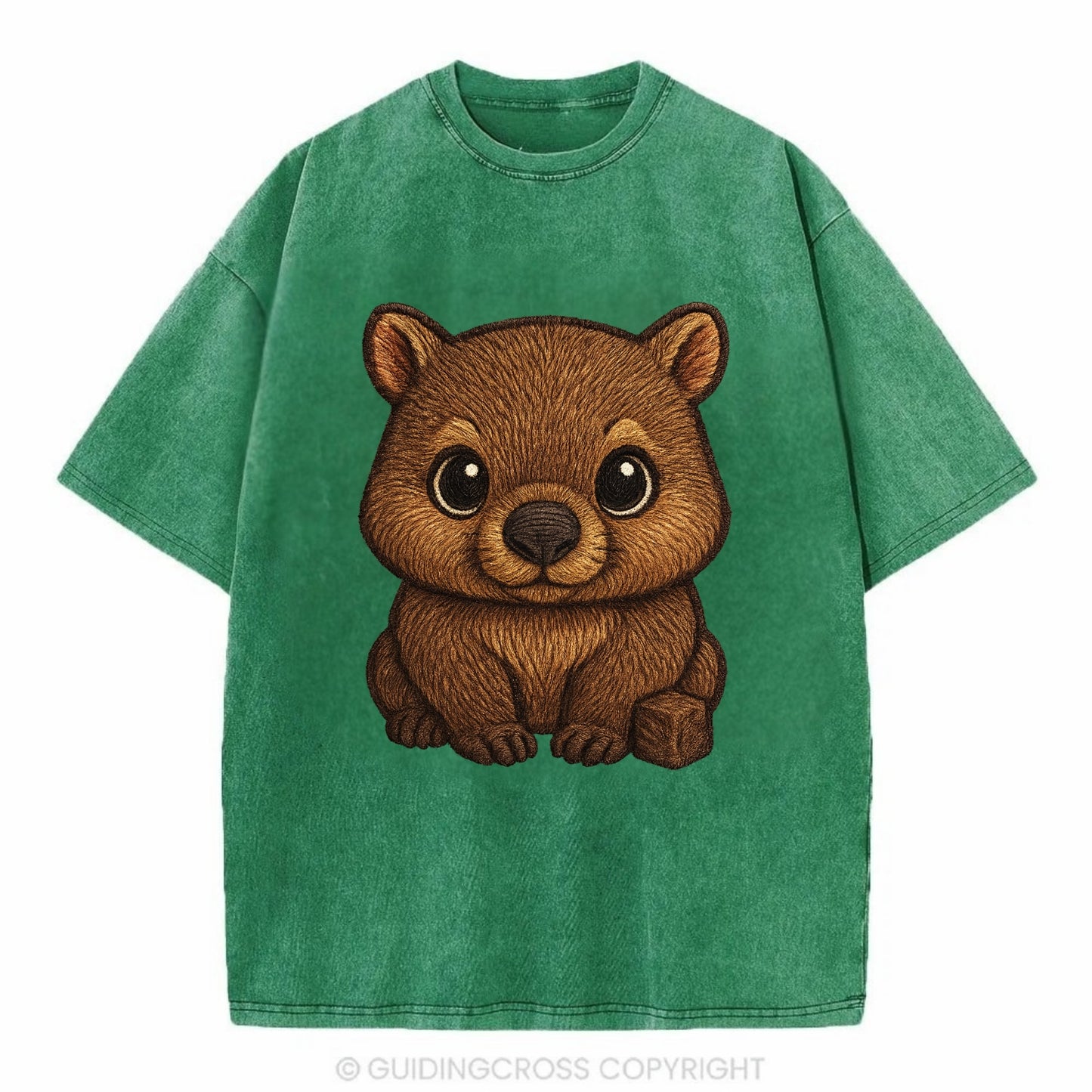 Baby Wombat - brown fur, square nose, small ears, dark eyes, front-facing, cube - Vintage T-shirt - Forest Mist(Green)