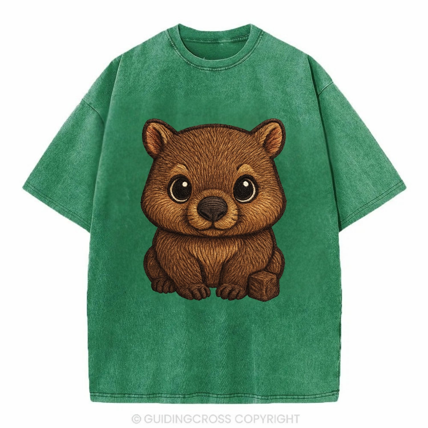 Baby Wombat - brown fur, square nose, small ears, dark eyes, front-facing, cube - Vintage T-shirt - Forest Mist(Green)