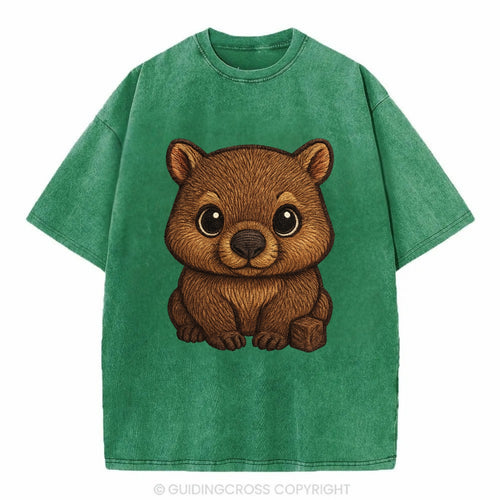 Baby Wombat - brown fur, square nose, small ears, dark eyes, front-facing, cube - Vintage T-shirt
