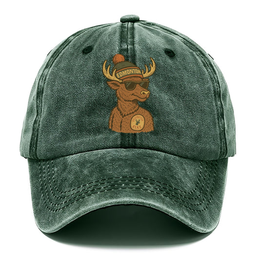 Edmonton Elk wearing Edmonton beanie with pom pom and wayfarer sunglasses - Classic Cap - Forest Mist(Green)