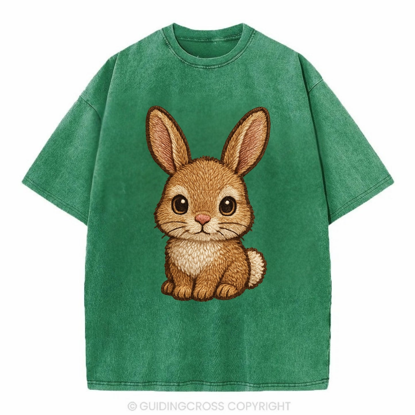 Baby Rabbit - long ears, fluffy white tail, pink nose, large brown eyes, - Vintage T-shirt - Forest Mist(Green)