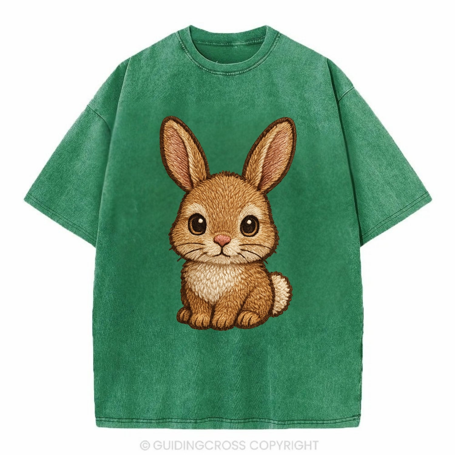 Baby Rabbit - long ears, fluffy white tail, pink nose, large brown eyes, - Vintage T-shirt - Forest Mist(Green)