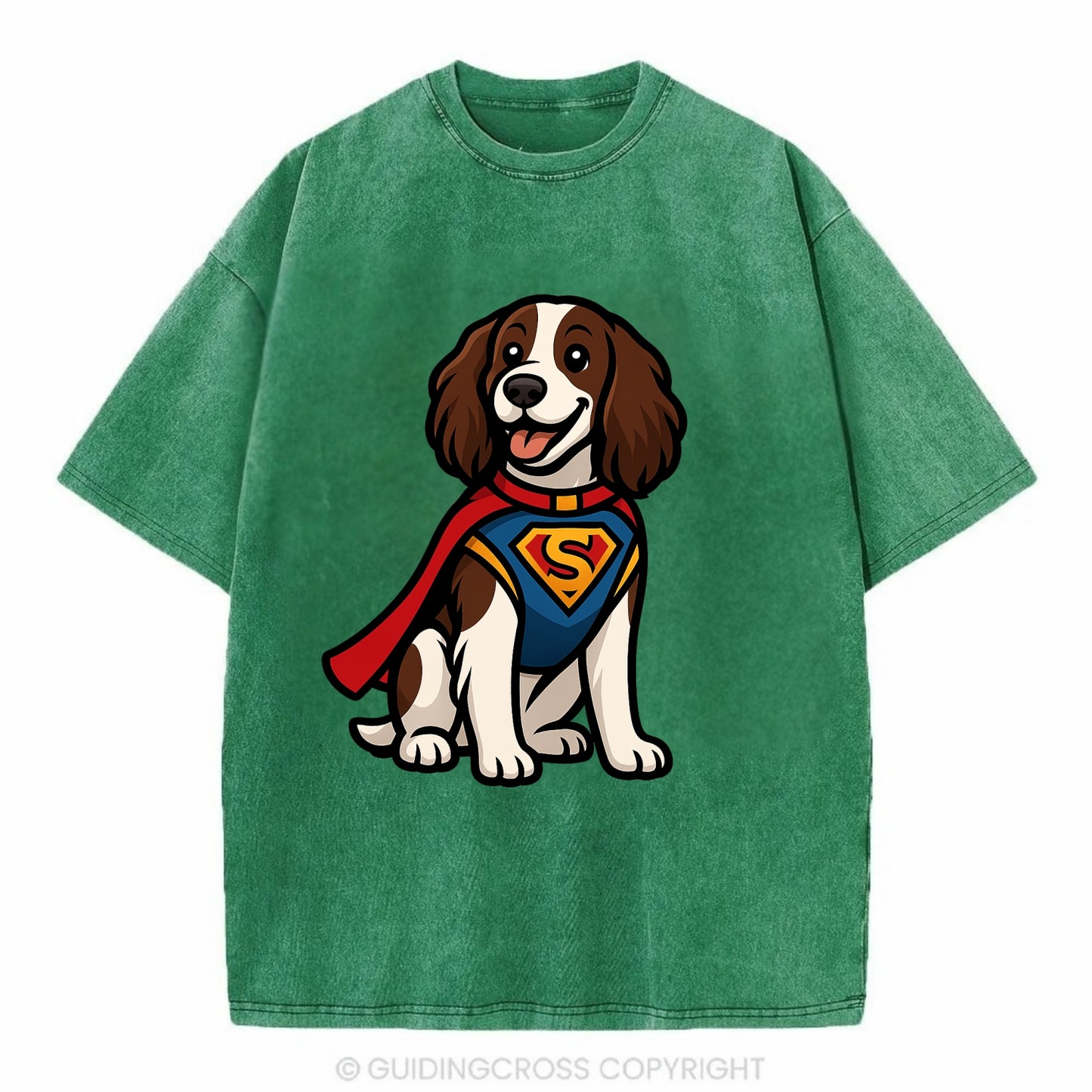 Springer Spaniel Friendly Hero  - Vintage T-shirt - Forest Mist(Green)
