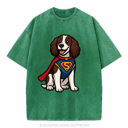 Springer Spaniel Friendly Hero  - Vintage T-shirt - Forest Mist(Green)