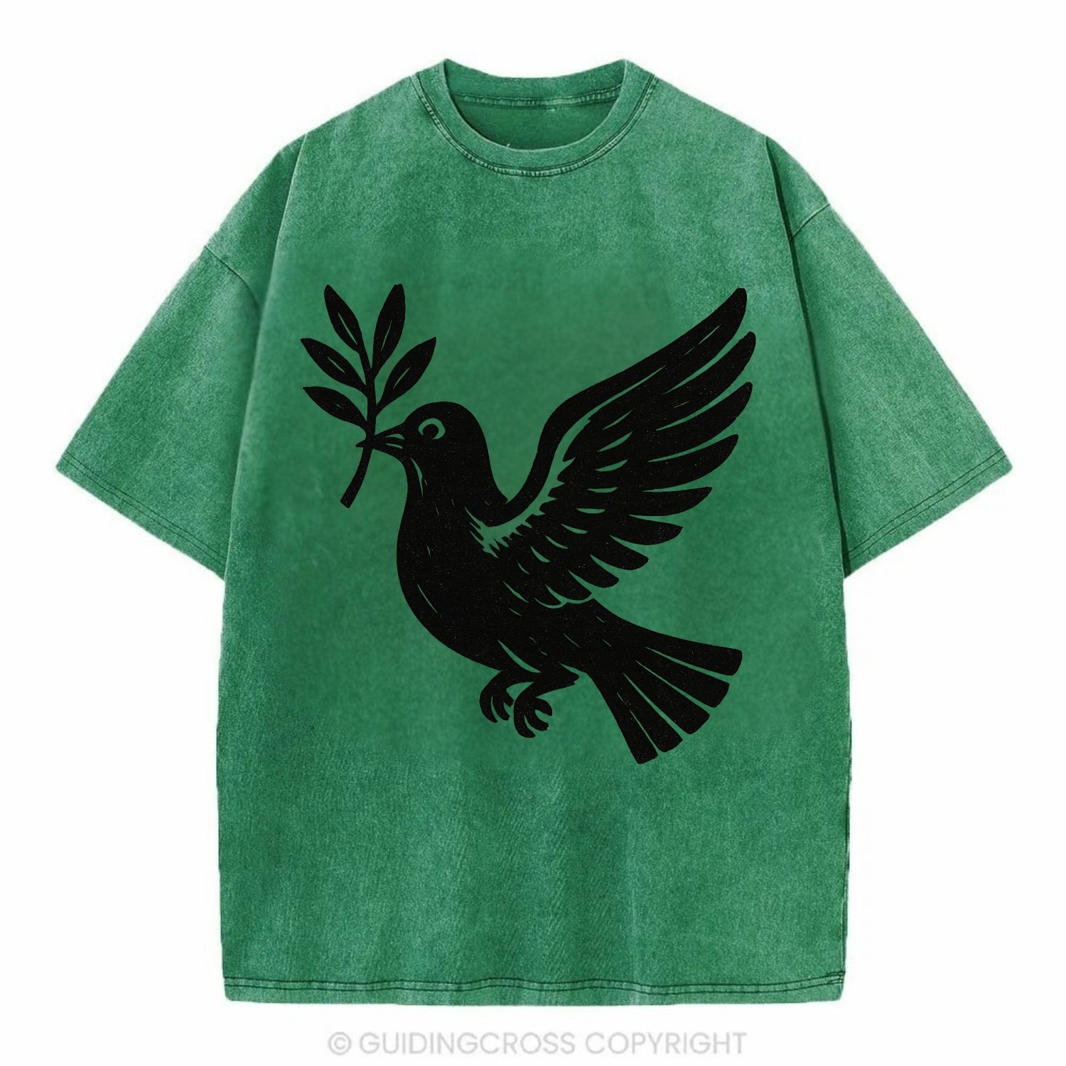 Dove carrying olive branch - peace movement ink painting - Vintage T-shirt - Forest Mist(Green)