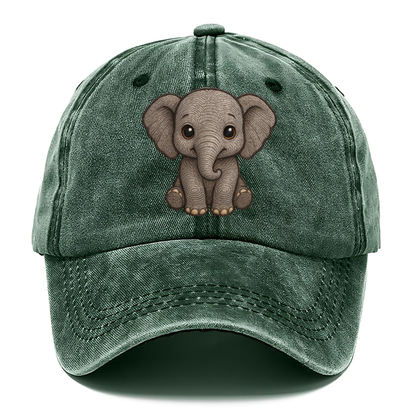 Baby Elephant - gray wrinkly, tiny trunk, large floppy ears, kind dark eyes, - Classic Cap - Forest Mist(Green)