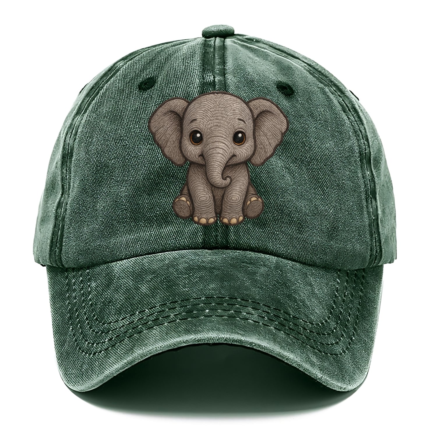 Baby Elephant - gray wrinkly, tiny trunk, large floppy ears, kind dark eyes, - Classic Cap - Forest Mist(Green)