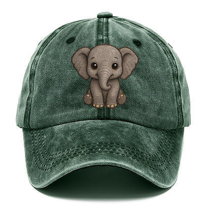 Baby Elephant - gray wrinkly, tiny trunk, large floppy ears, kind dark eyes, - Classic Cap - Forest Mist(Green)