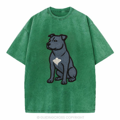 American Staffordshire Terrier - Blue embroidered design - Vintage T-shirt - Forest Mist(Green)