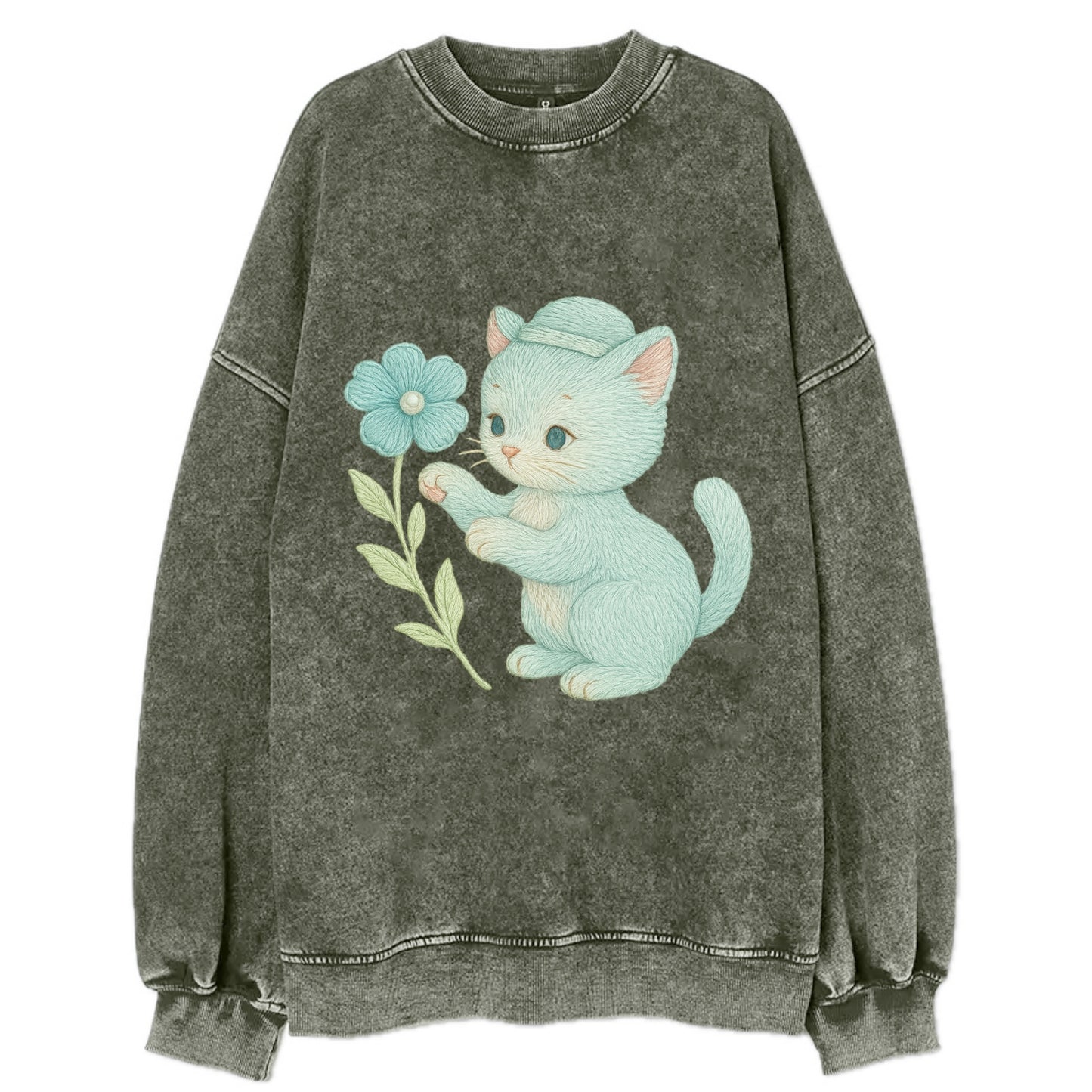 Aqua Kitten - Vintage Sweatshirt - Forest Mist(Green)