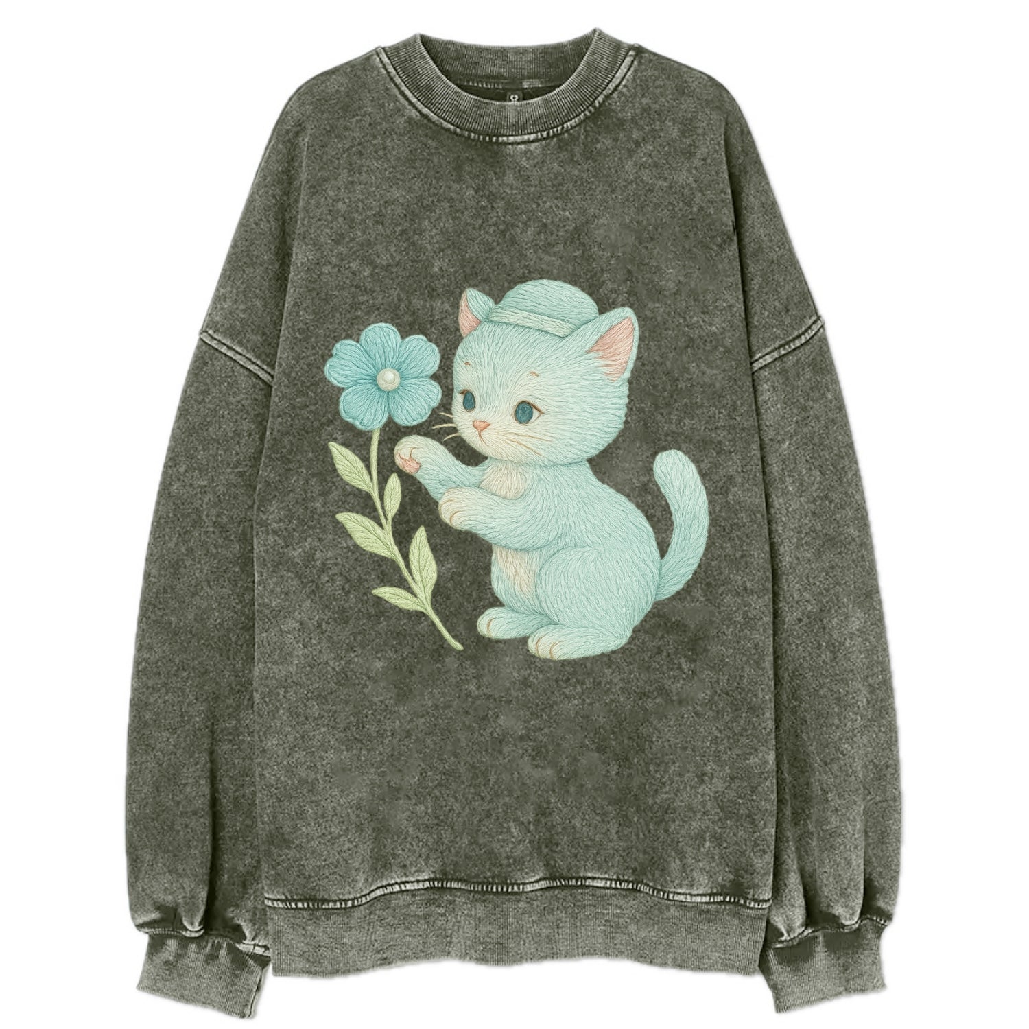 Aqua Kitten - Vintage Sweatshirt - Forest Mist(Green)