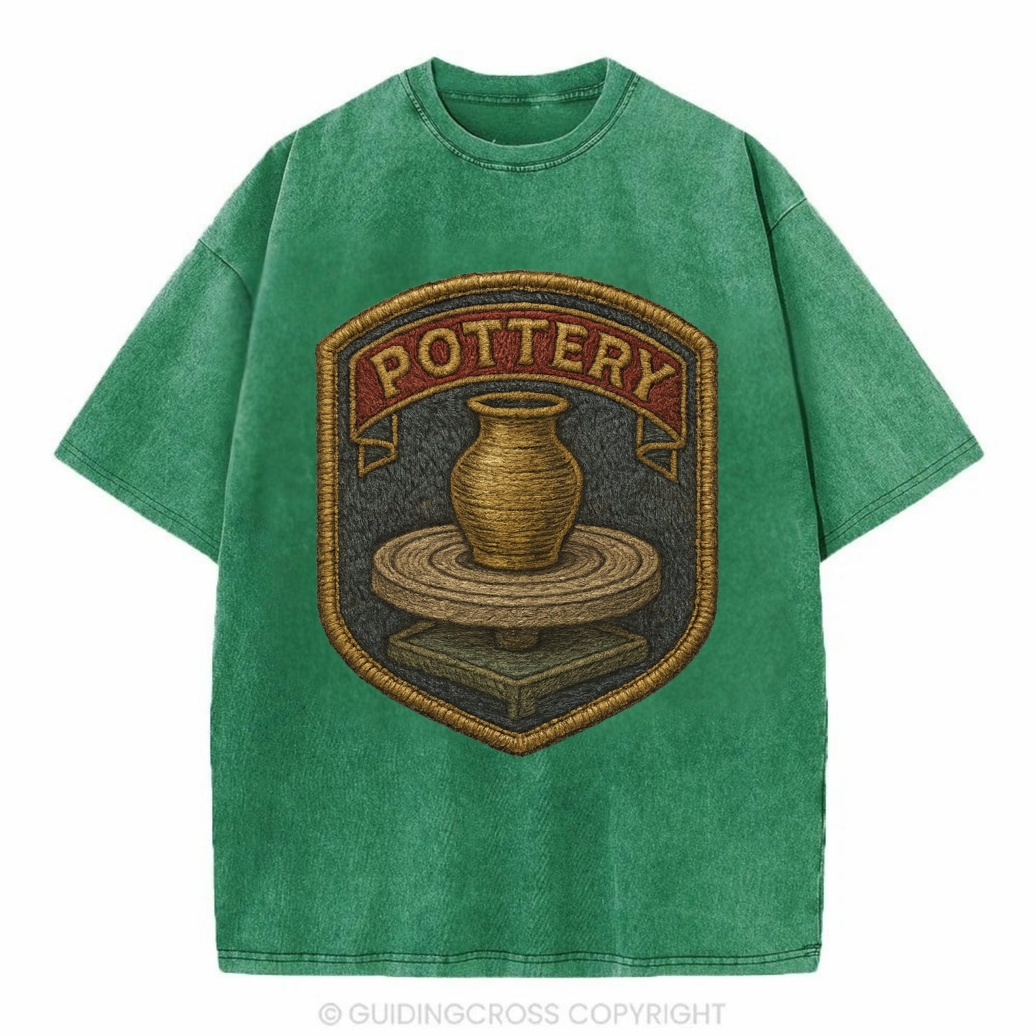 Pottery wheel with clay vessel - ceramicist symbol - Vintage T-shirt - Forest Mist(Green)