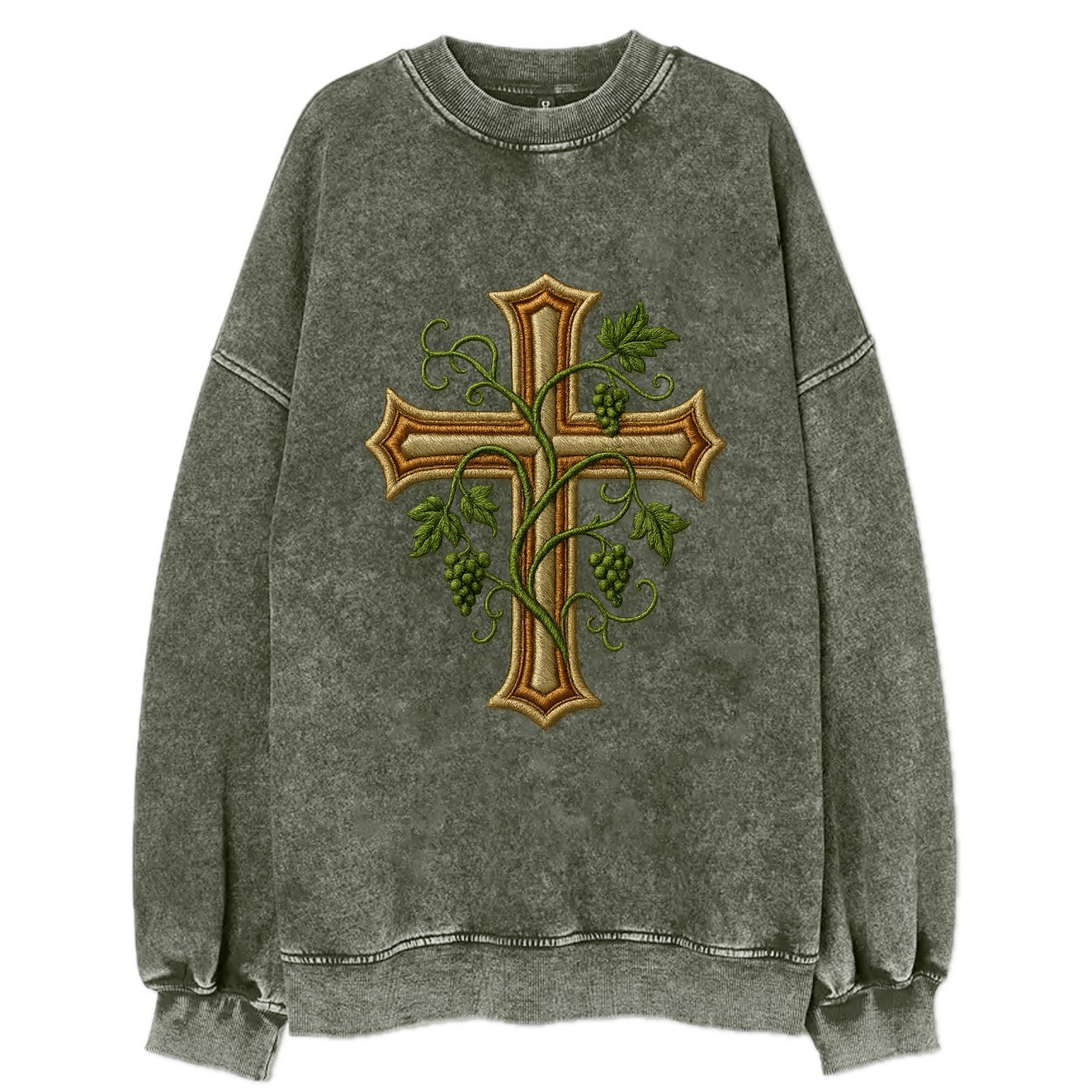 Vine Cross  - Vintage Sweatshirt - Forest Mist(Green)