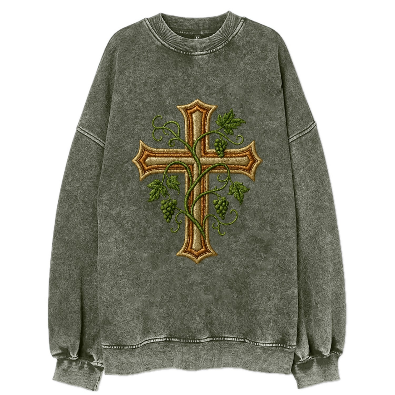 Vine Cross  - Vintage Sweatshirt - Forest Mist(Green)