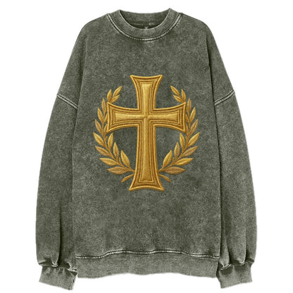Victory Cross  - Vintage Sweatshirt - Forest Mist(Green)